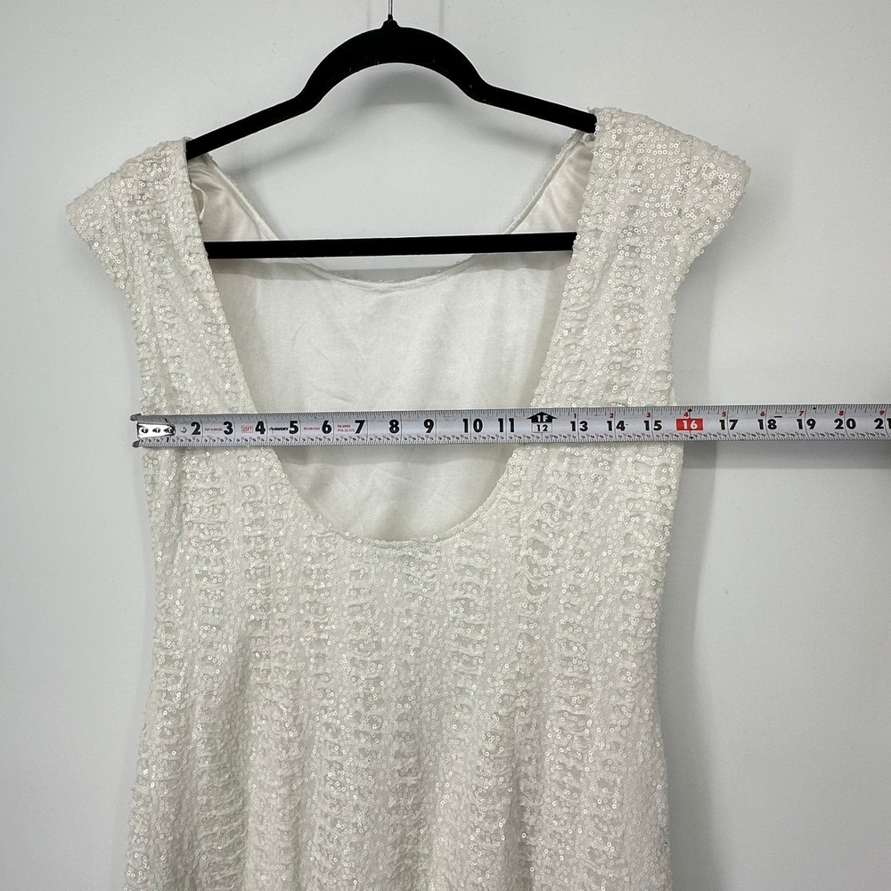 NWT ALBERTO MAKALI White Sequin Cap Shoulder Pad Scoop Sheath Mini Dress 12 - Picture 9 of 10
